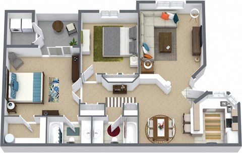 Floor plan for 2 beds, 2 baths, 915 sqft
